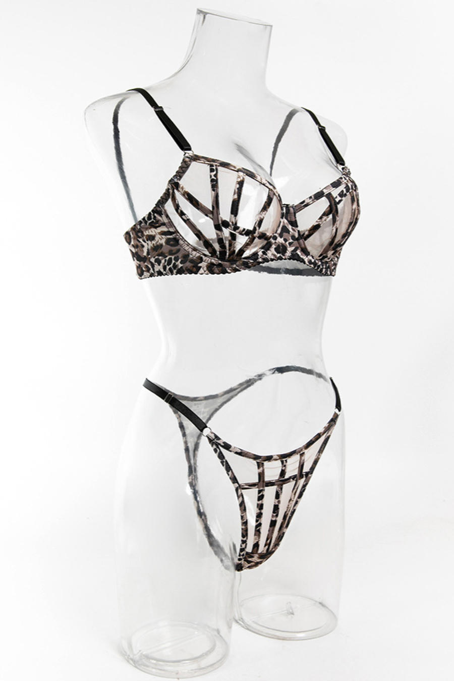 Sexy slight stretch mesh leopard printing two-piece set(with underwire) - Image 6