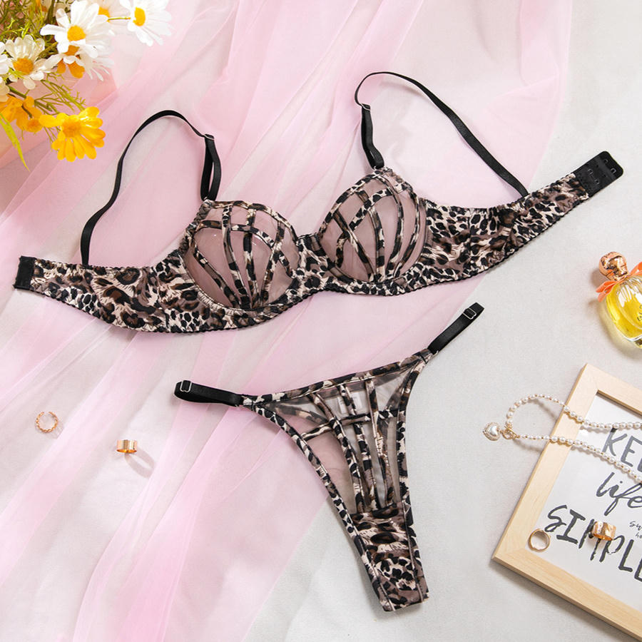 Sexy slight stretch mesh leopard printing two-piece set(with underwire) - Image 7