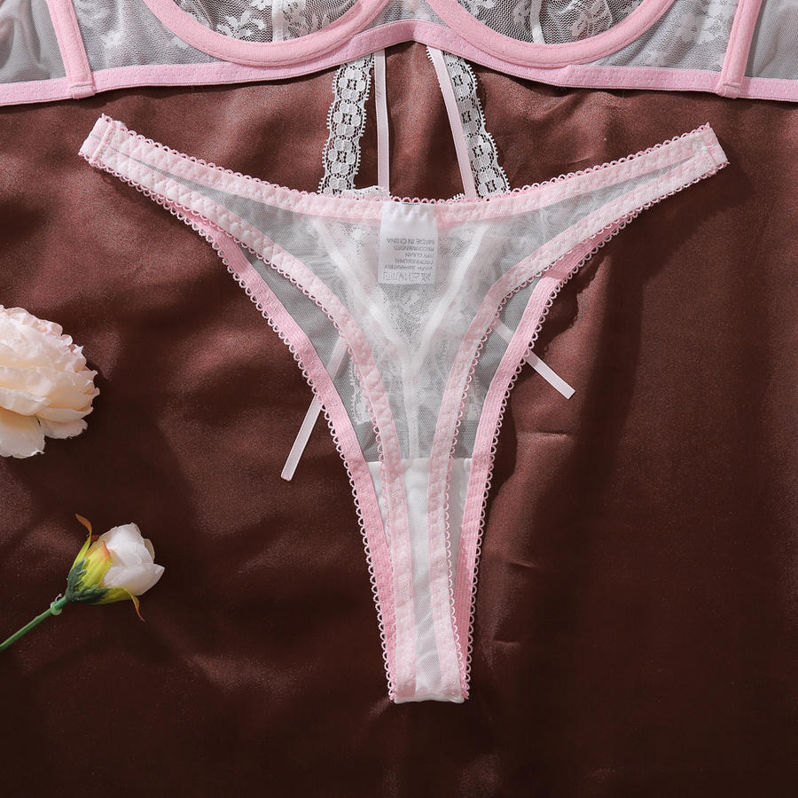 Sexy slight stretch with underwire see-through lace bow decor two-piece set - Image 14