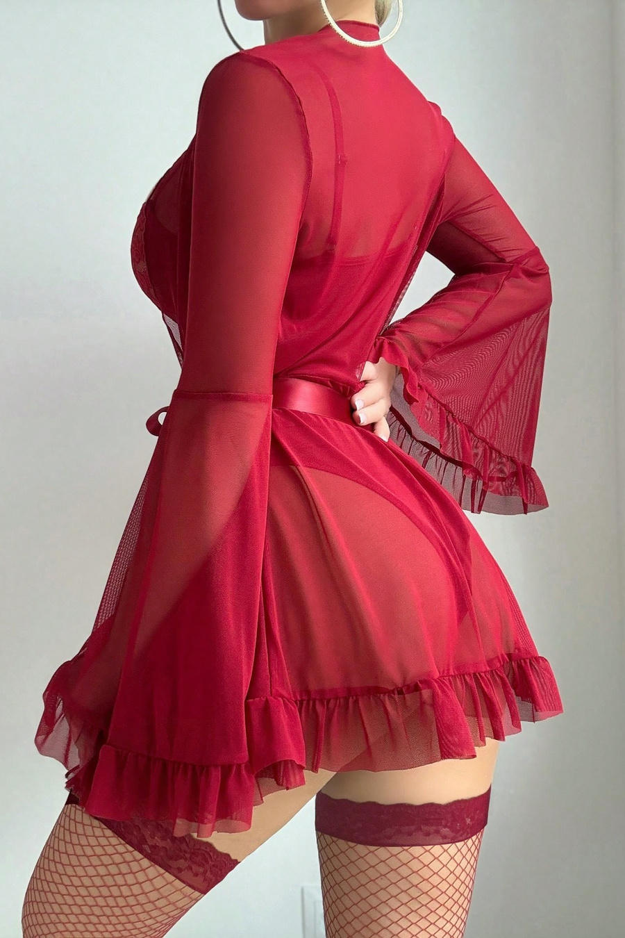 Sexy stretch lace stitching 5 colors underwire stockings three-piece set & belt - Image 10