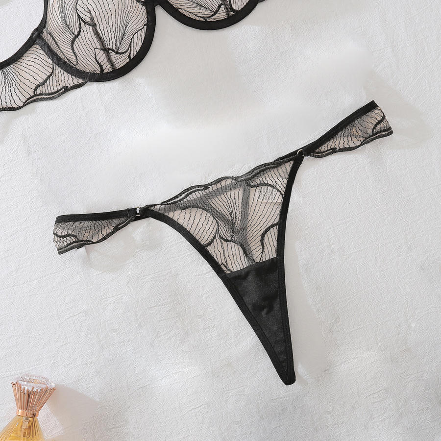 Sexy stretch see through mesh embroidery underwire bra & panty set - Image 5