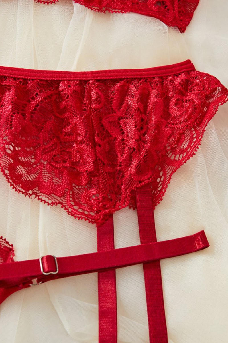 Sexy stretch see through lace underwire garter three-piece lingerie - Image 6