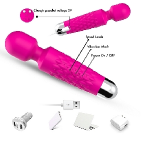 Popular Pink Color 9 Speeds Rechargeable Silicone Wand Massager - Image 5