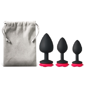 3-Piece Silicone Butt Plug Set with Rose-Shaped Red Base