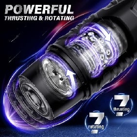 7-Speed Black Rechargeable Masturbator with Thrusting & Rotating Functions - Image 3