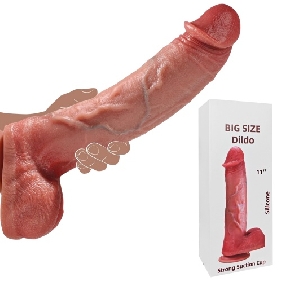 11.03” Huge Flesh Silicone Realistic Dildo with Balsl and Strong Suction Cup