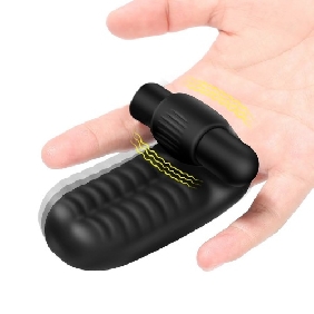 3.82'' Black Rechargeable Waterproof Silicone Finger Sleeve Vibrator – 10-Speed and Textured Design