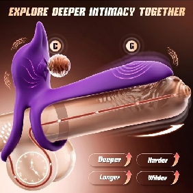 5.32'' Purple Waterproof Rechargeable App-Controlled Vibrating Cock Ring – 10-Mode Tongue Extension and Dual Remote Control - Image 9