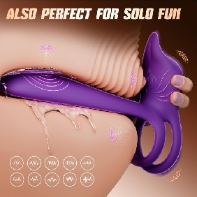 5.32'' Purple Waterproof Rechargeable App-Controlled Vibrating Cock Ring – 10-Mode Tongue Extension and Dual Remote Control - Image 4
