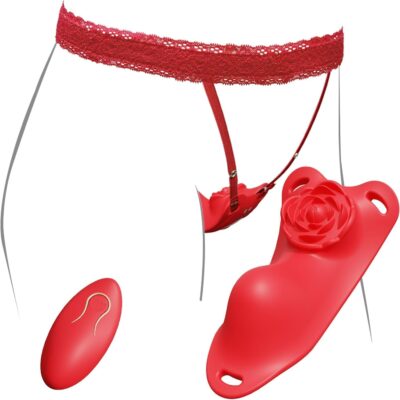 10-Speed Red Rose Shape Waterproof Rechargeable Remote Control Silicone Wearable Panty Vibrator