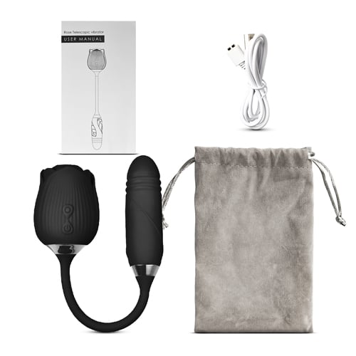 10-Speed Black Color Silicone Clitoral Sucking Rose with Thrusting Vibrator - Image 3