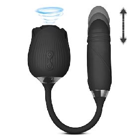 10-Speed Black Color Silicone Clitoral Sucking Rose with Thrusting Vibrator - Image 2