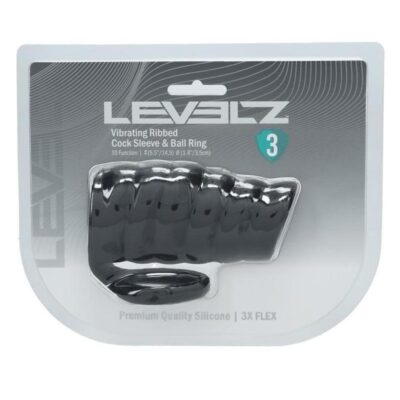 Levelz Vibrating Ribbed Silicone Cock Sleeve & Ball Ring – Black