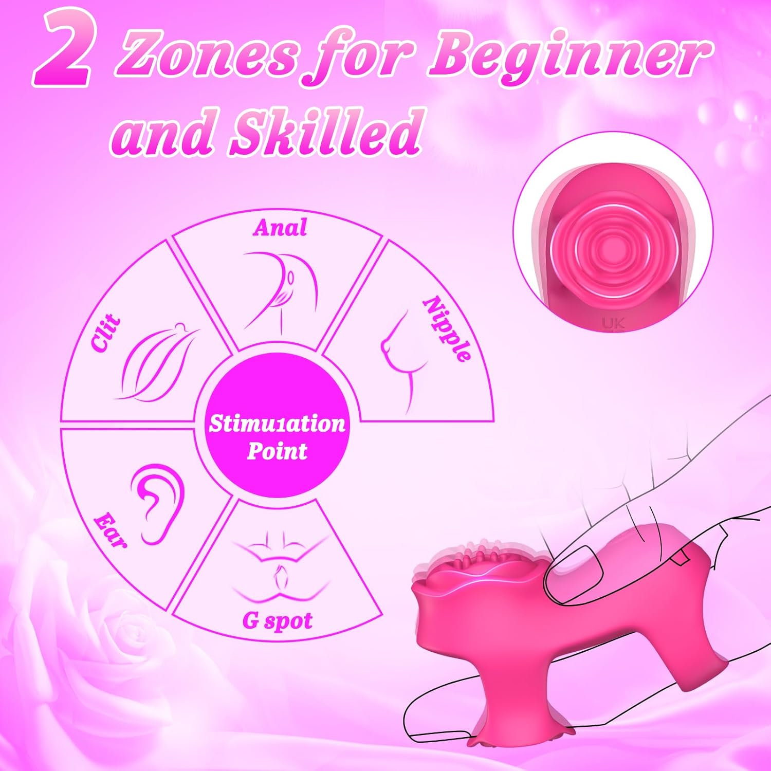 Finger Vibrator Adult Sex Toys - Mini Vibrator Rose Toy with 5 Vibrating + 9 App Modes, Clitoral Nipple Stimulator with Two Vibration Zones, Adult Sex Toys Clitoral Vibrator for Women Couples - Image 2