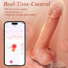 9-Speed Flesh Color App-Controlled Rechargeable Thrusting Silicone Dildo with Vibration & Heating - Image 4