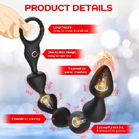14.4 Inch 10-Speed Black Rechargeable Silicone Vibrating Anal Beads with 3 Strong Motors - Image 5