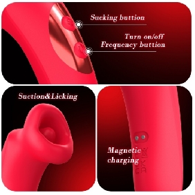 10-Mode Red Rechargeable Silicone Vibrator with Sucting Function - Image 6