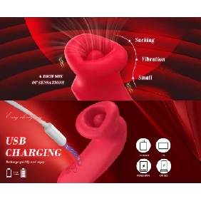 10-Mode Red Rechargeable Silicone Vibrator with Sucting Function - Image 7