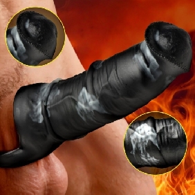 7.49'' Realistic Black & White Silicone Penis Extension Sleeve with Built-In Scrotum Ring - Image 8