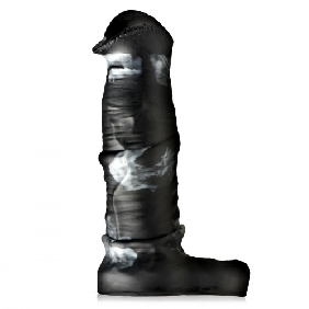 7.49'' Realistic Black & White Silicone Penis Extension Sleeve with Built-In Scrotum Ring - Image 5