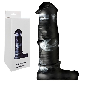 7.49” Realistic Black & White Silicone Penis Extension Sleeve with Built-In Scrotum Ring