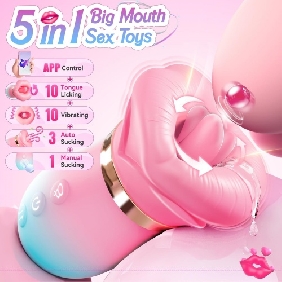 4.85'' Pink-Blue 5-in-1 Oral Vibrator – Rotating, Sucking, Tongue-Licking, 10 Modes, App-Controlled, USB-Magnetic Rechargeable, Waterproof - Image 8