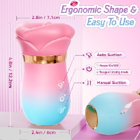 4.85'' Pink-Blue 5-in-1 Oral Vibrator – Rotating, Sucking, Tongue-Licking, 10 Modes, App-Controlled, USB-Magnetic Rechargeable, Waterproof - Image 3