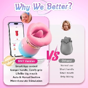 4.85'' Pink-Blue 5-in-1 Oral Vibrator – Rotating, Sucking, Tongue-Licking, 10 Modes, App-Controlled, USB-Magnetic Rechargeable, Waterproof - Image 2