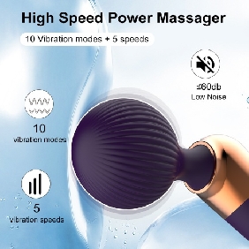 9.65’’ Dark Purple Rechargeable Wand Massager with 10 Vibrating Modes and 5 Vibrating Speeds - Image 6