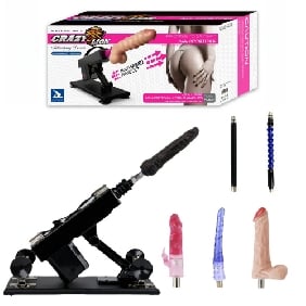Black Adjustable Thrusting Sex Machine with 6 Attachments & Plug-In Power – 85° Angle Adjustment