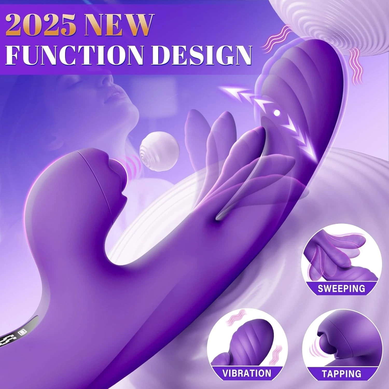 9.26'' Purple Vibrating Tapping App-Controlled Vibrator – 10 Modes, Magnetic USB Rechargeable, Waterproof - Image 2