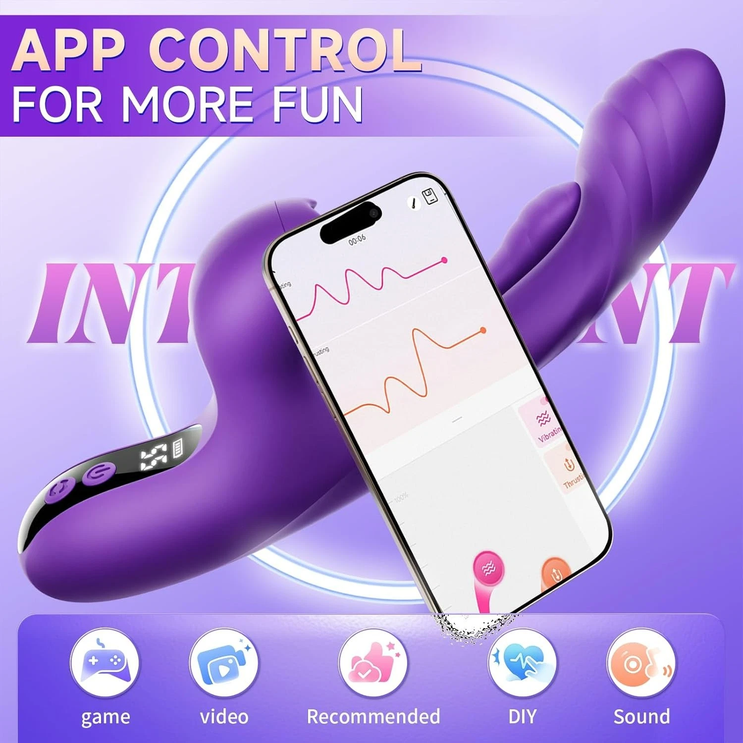 9.26'' Purple Vibrating Tapping App-Controlled Vibrator – 10 Modes, Magnetic USB Rechargeable, Waterproof