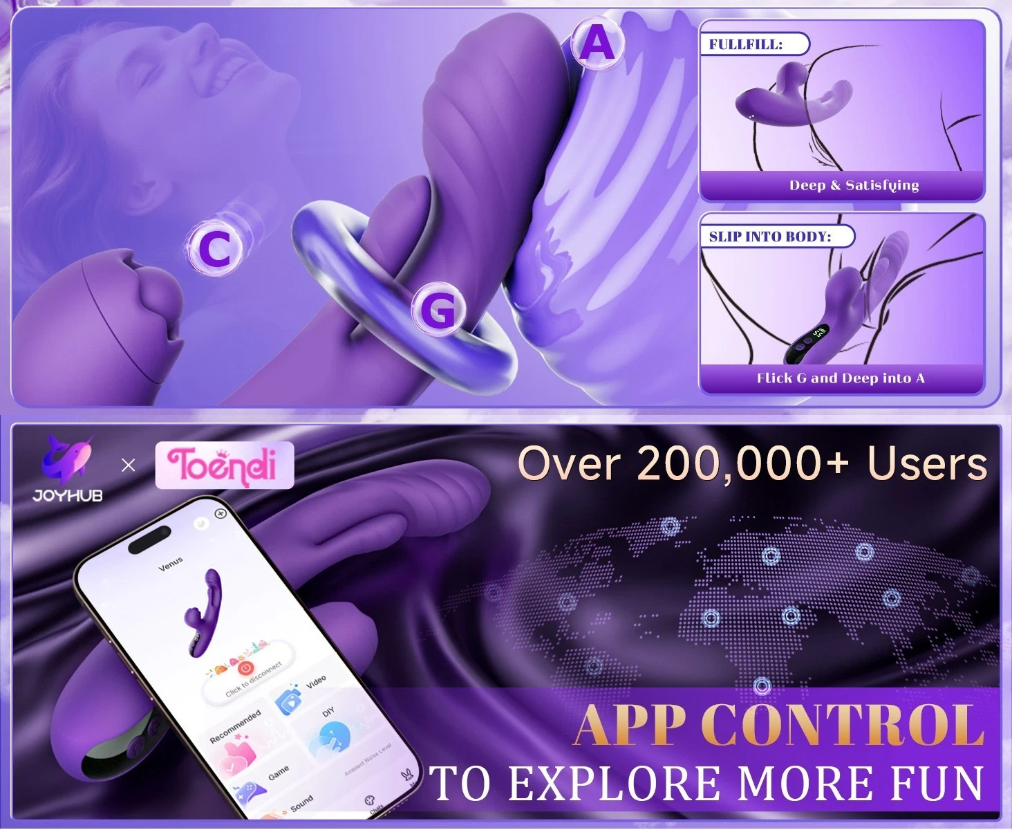 9.26'' Purple Vibrating Tapping App-Controlled Vibrator – 10 Modes, Magnetic USB Rechargeable, Waterproof - Image 9